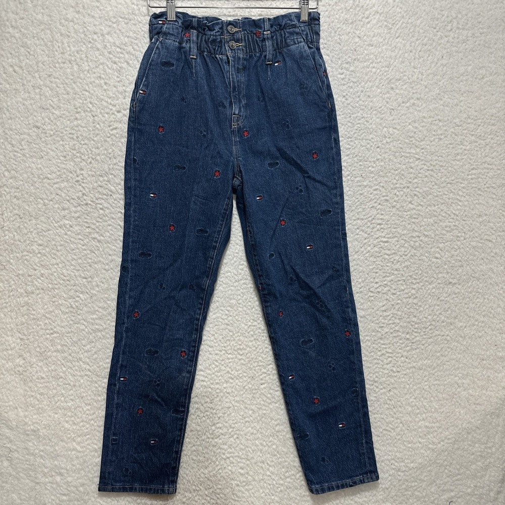 Tommy Hilfiger Women's Paperbag High Rise‎ Star & Flag Waist Jeans Blue Size 2